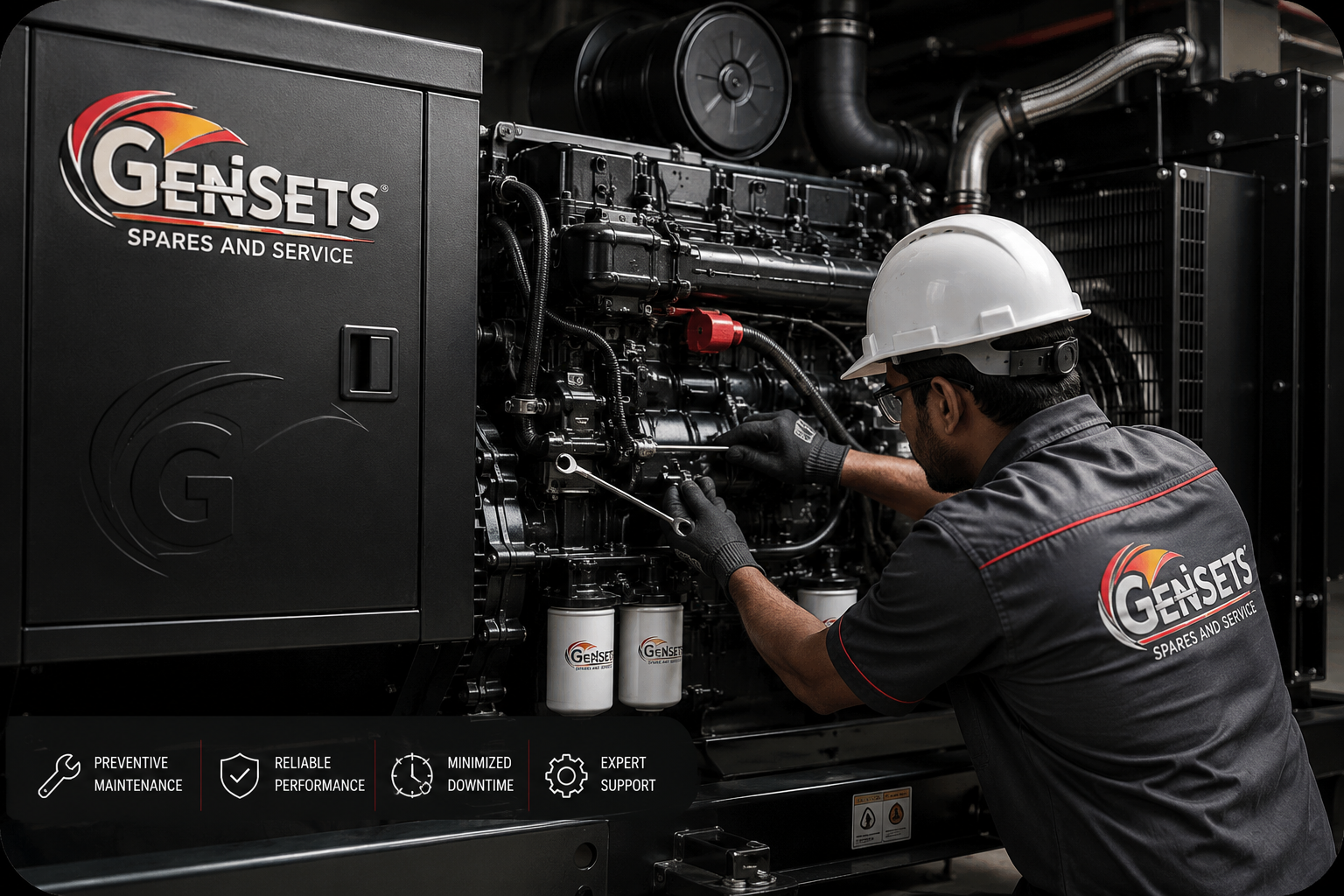 Engineer performing generator maintenance